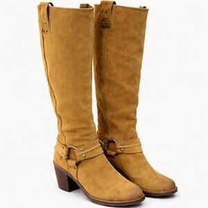 Frye Camryn Harness Tall Boots Banana Mustard Suede Women’s 6